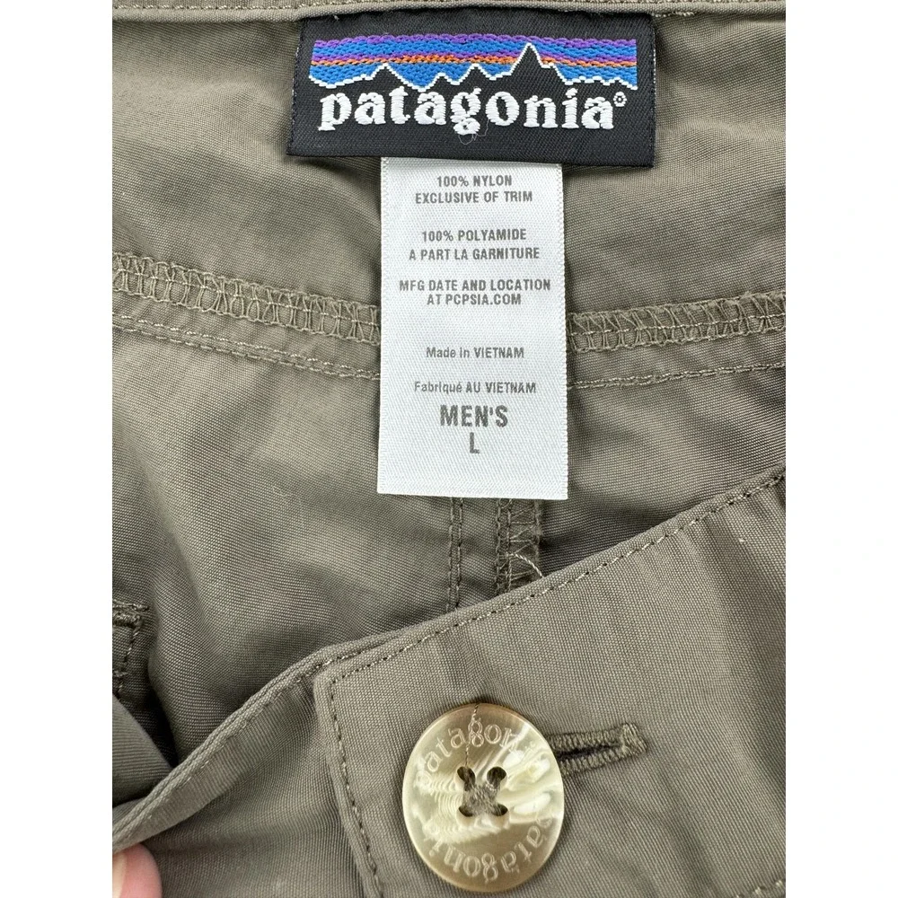 Patagonia Shorts Mens Large Olive Nylon Hiking Quick Dry Zip Pocket Belt Loops